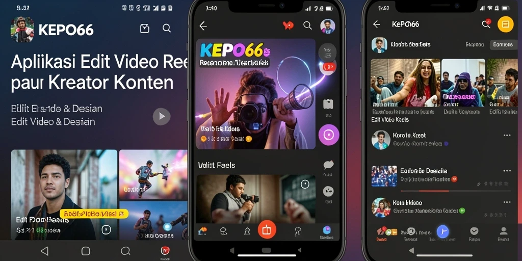 Antarmuka pengguna aplikasi KEPO66 untuk Edit Video Reels yang intuitif.