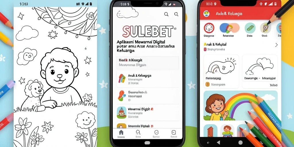 Antarmuka SULEBET menampilkan beragam gambar dan alat mewarnai yang menarik.