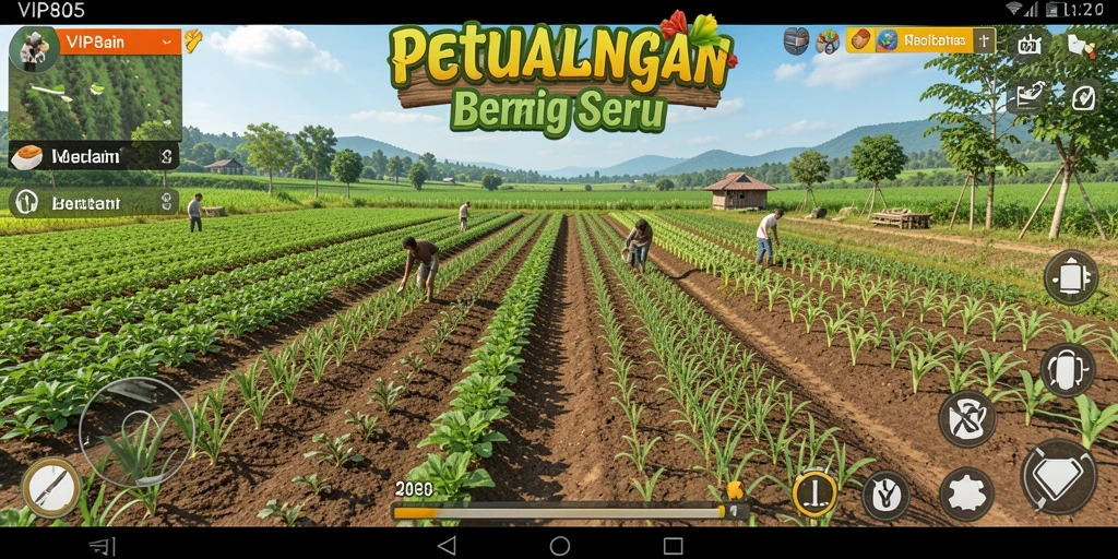 Tampilan utama VIP805 menampilkan ladang hijau dan hewan peliharaan yang lucu.